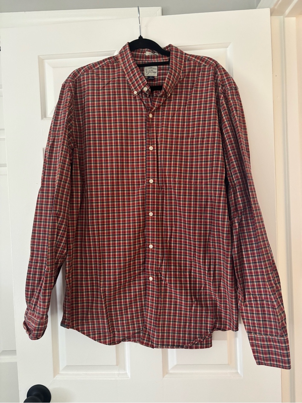 J.Crew Men’s Red Plaid Shirt - 100% Cotton Button Down Shirt - Classic Fit - XL